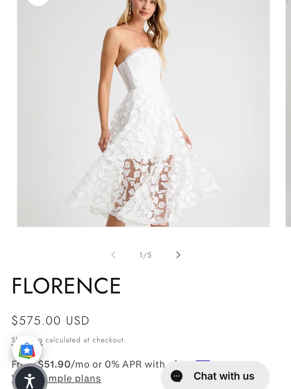 Florence Strapless White Floral Lace Midi Dress